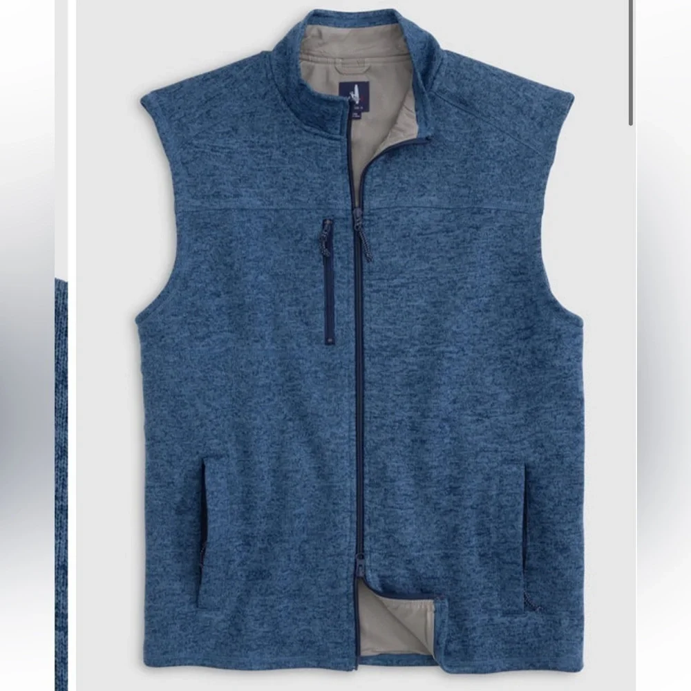 NWT johnnie-O Men’s Small Wes Full Zip Fleece Vest Navy ‘Wake’ Model